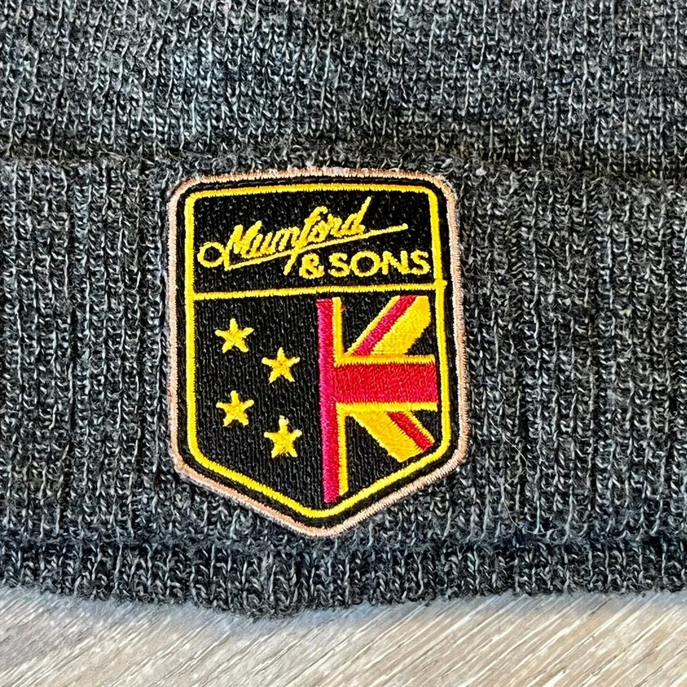 Mumford & Sons Band Merch Cuffed Beanie Hat Charcoal Gray Embroidered Patch OS